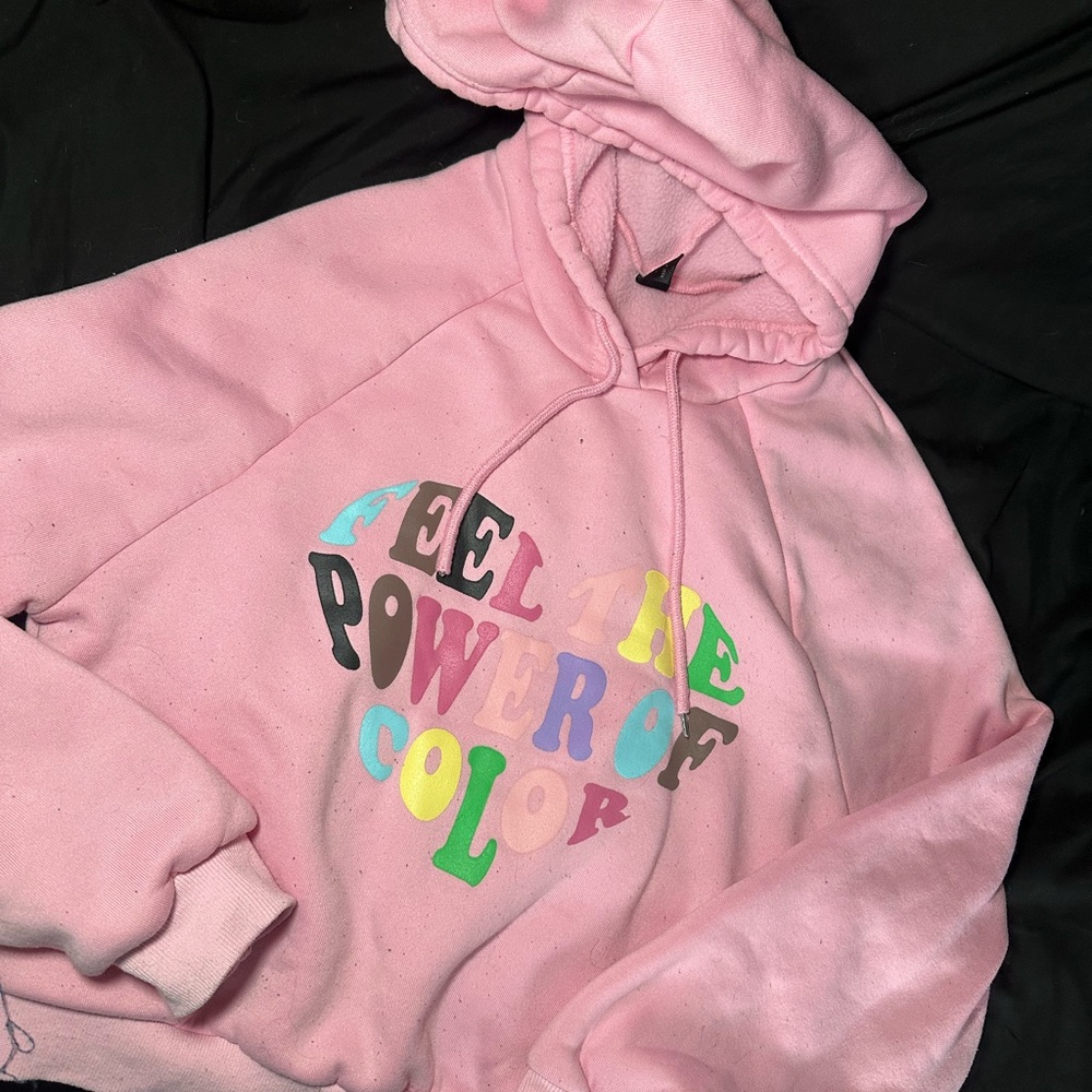 Pastel Pink Hooded Jacket with Colorful Text